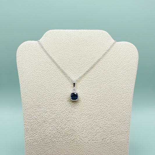 14K White Gold London Blue Topaz Cushion Pendant Necklace – 1.05 ct