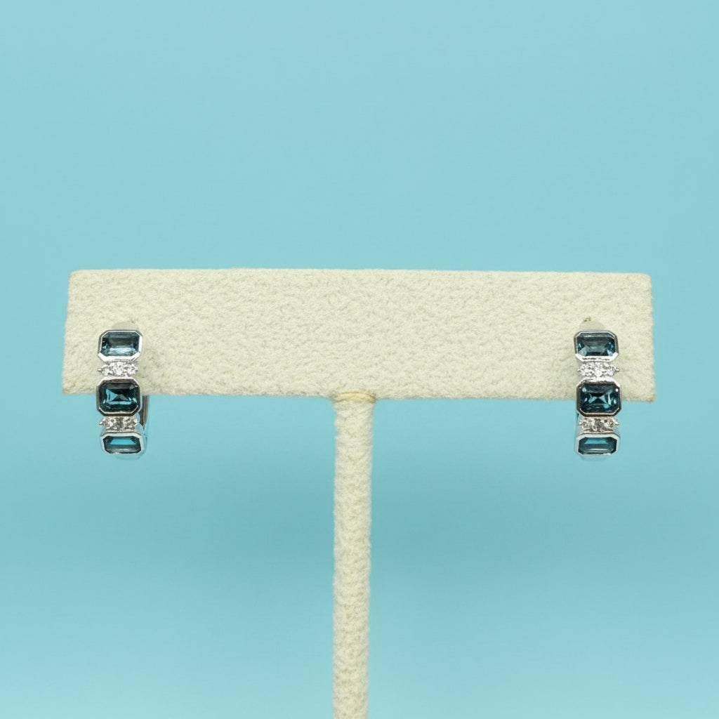 London Blue Topaz & Diamond Two-Stone Hoop Huggie Earrings – 1.37 CTW
