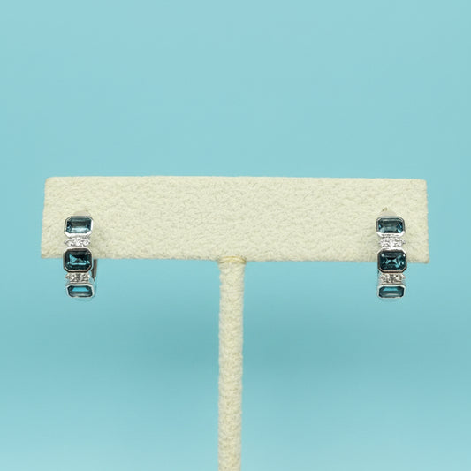 London Blue Topaz & Diamond Two-Stone Hoop Huggie Earrings – 1.37 CTW