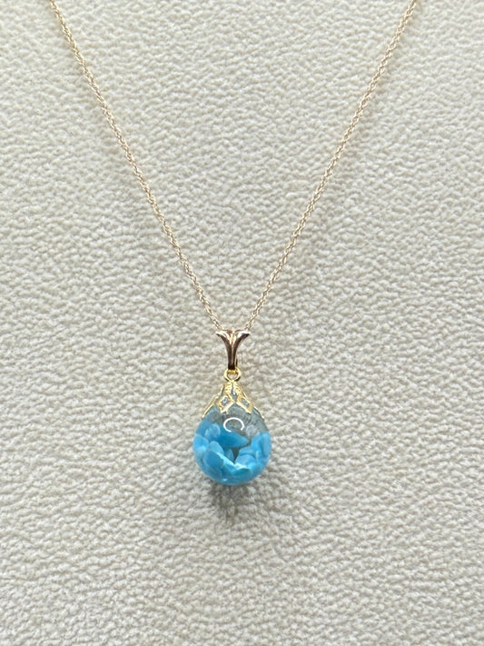 14K Gold Floating Blue Turquoise  Pendant Necklace