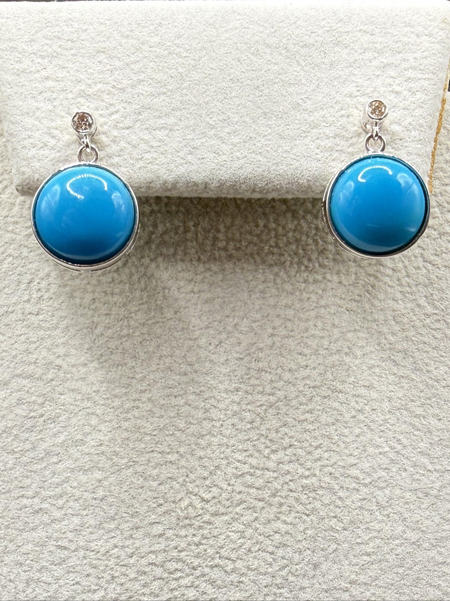 14K White Gold Genuine Turquoise & Diamond Drop Earrings