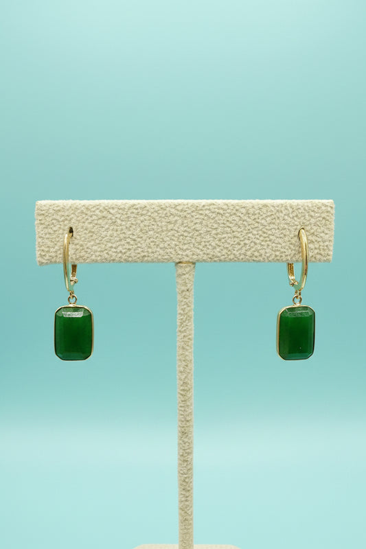 14K Gold Bezel-Set Jade Rectangle Drop Earrings