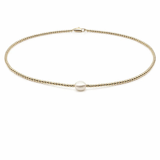 2mm 14k Gold filled with Single Baroque Pearl Necklace