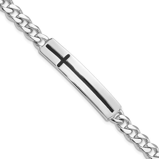 Sterling Silver Rhodium - plated Enameled Cross on Bar Men's 8 " Bracelet