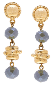 Handcast Gold Bead and Gray Crystal Earrings