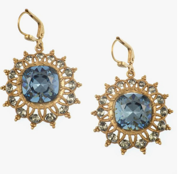 Catherine Popesco Starburst Crystal Earrings in Midnight Blue and Gold