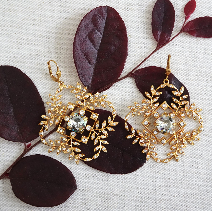 Large Leaf Motif Chandelier Earrings