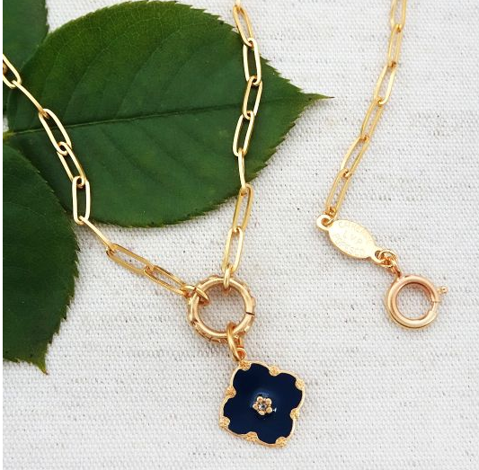 Classic Vintage Flower Pendant Necklace, Blue