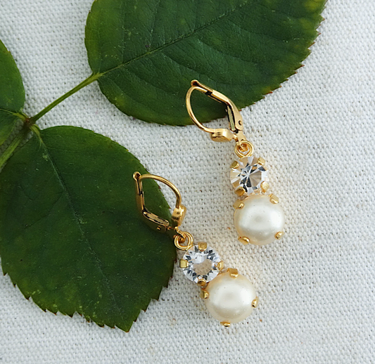 Crystal & Pearl Double Drop Earrings