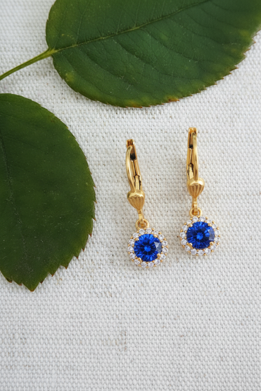 Catherine Popesco Crystal Flower Dangle Earrings in Blue