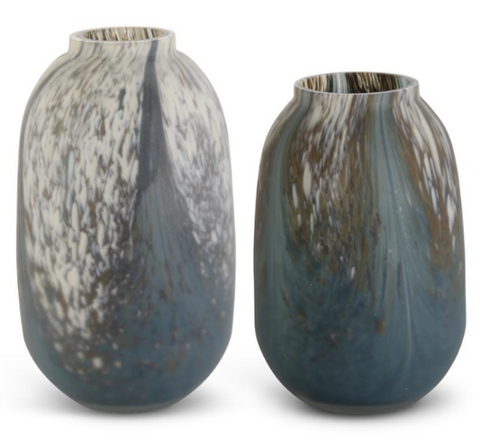 Blue Cream & Brown Speckled Swirled Glass Vase