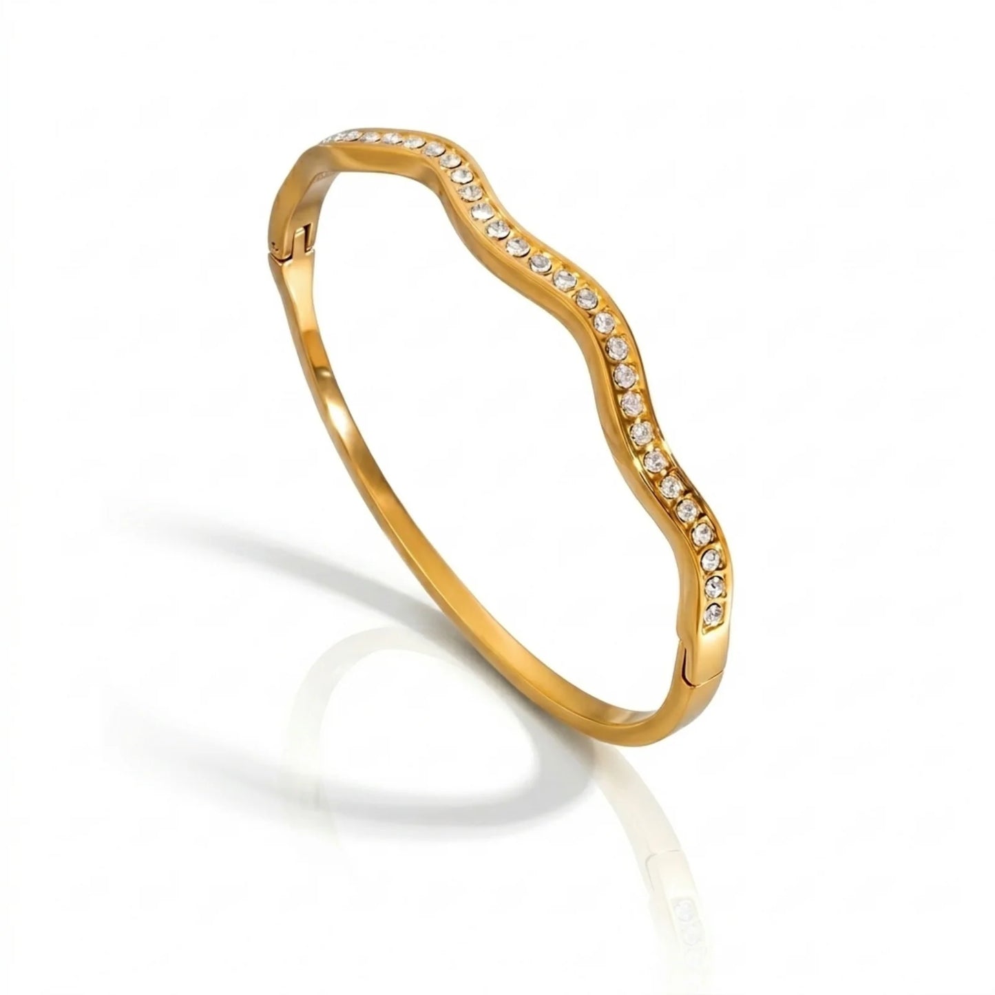 Wave Bangle: 18k Gold Plated Stainless Steel Curved Bracelet