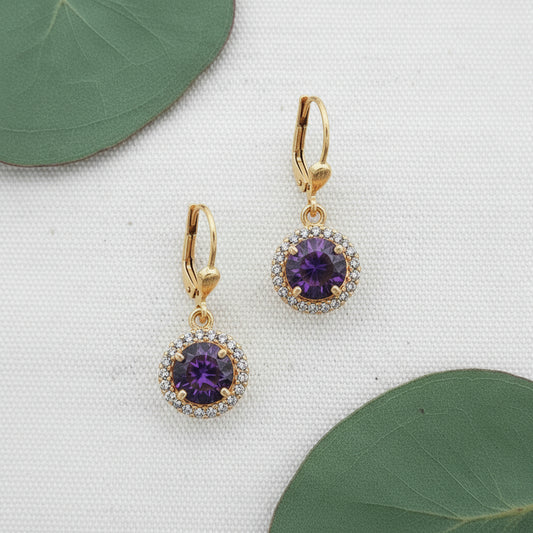 Catherine Popesco Crystal Flower Dangle Earrings in purple