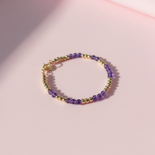 Children's Amethyst and Gold Beaded Bracelet