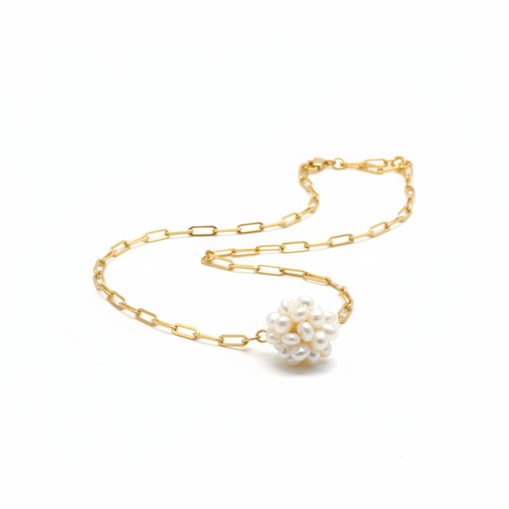 Cottonball Paperclip Necklace