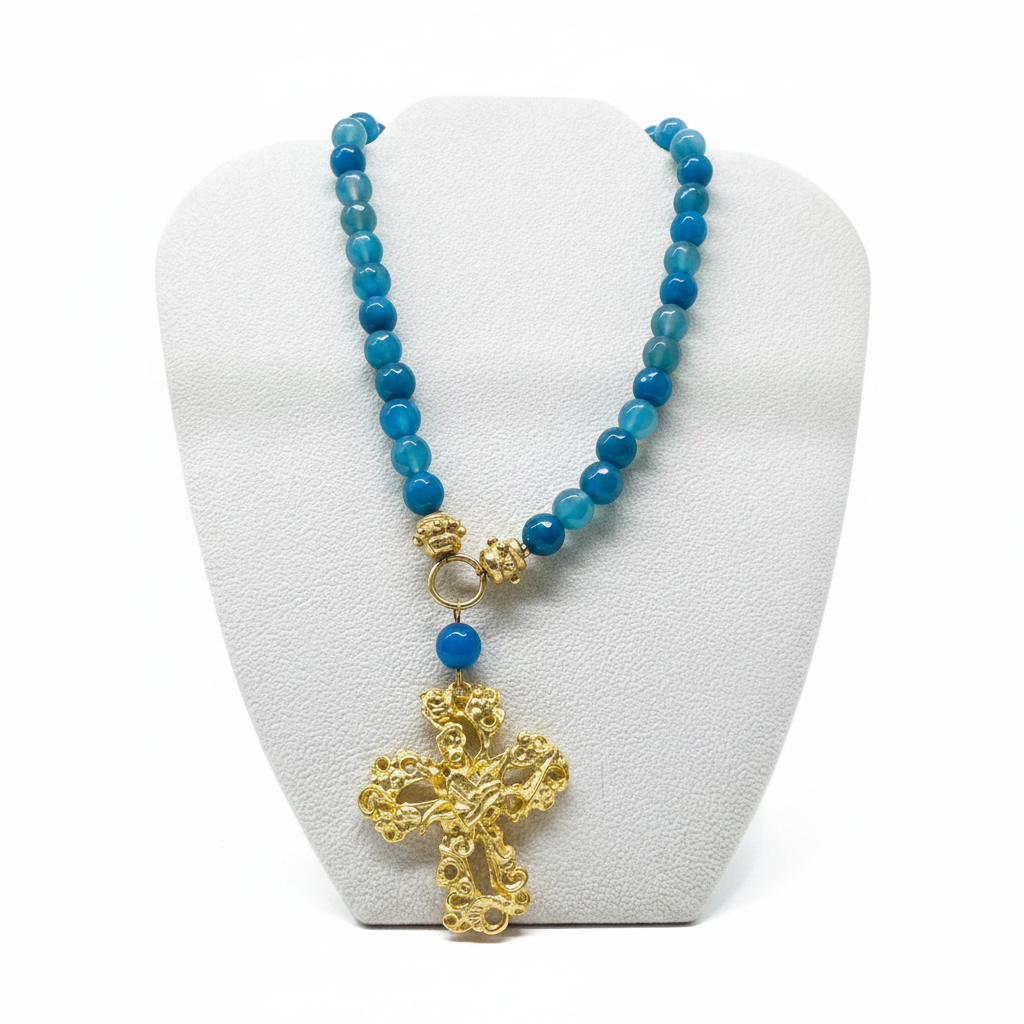 Cross on Blue Beads