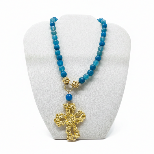 Cross on Blue Beads