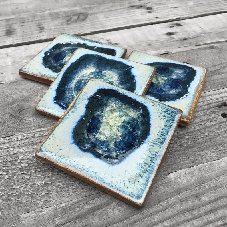 Dock 6 Pottery Crackled Glass Geode Coaster, Set of 4