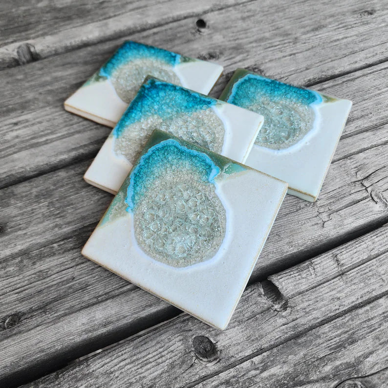Dock 6 Pottery Crackled Glass Geode Coaster, Set of 4