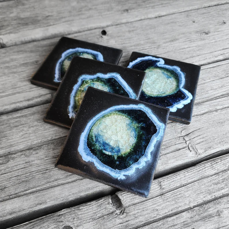 Dock 6 Pottery Crackled Glass Geode Coaster, Set of 4