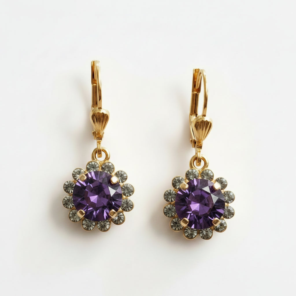 Catherine Popesco Crystal Flower Dangle Earrings in Red