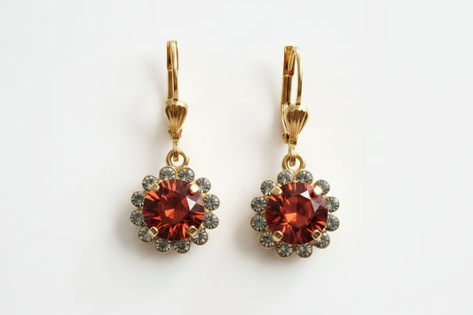 Catherine Popesco Crystal Flower Dangle Earrings in Red