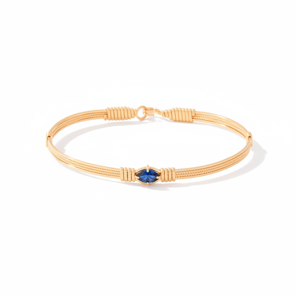 You Are My Sunshine Bracelet - 1 Stones /London Blue Topaz- 14K Gold Artist Wire / 7" - M