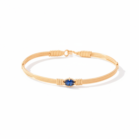 You Are My Sunshine Bracelet - 1 Stones /London Blue Topaz- 14K Gold Artist Wire / 7" - M
